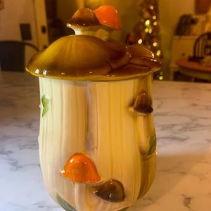 Vintage Mushroom Canister_Mushroom Jar with lid_retro 70s home decor